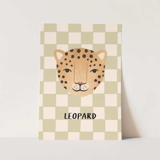 Kid of the Village Leopard Check Art Print - Sage