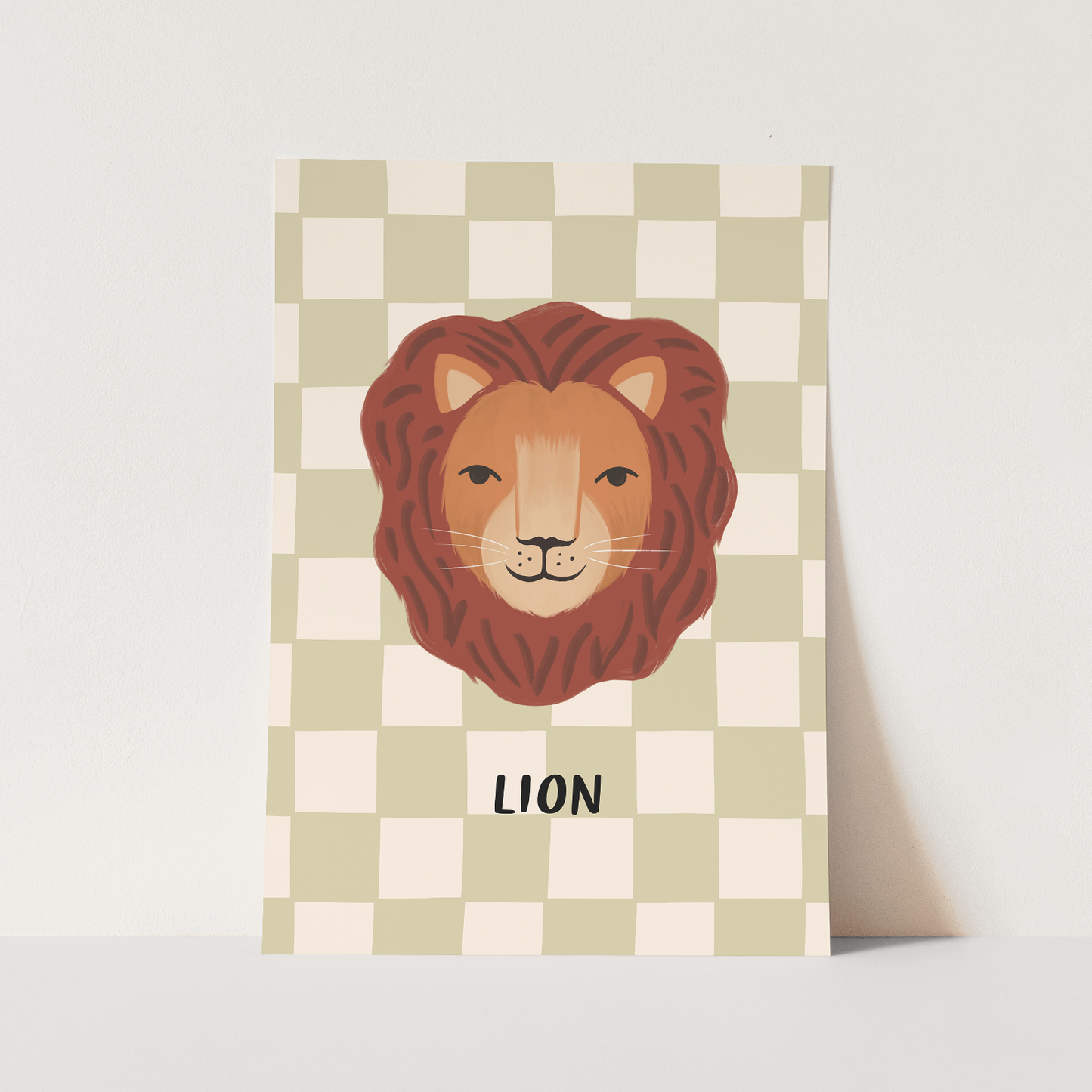 Kid of the Village Lion Check Art Print - Sage