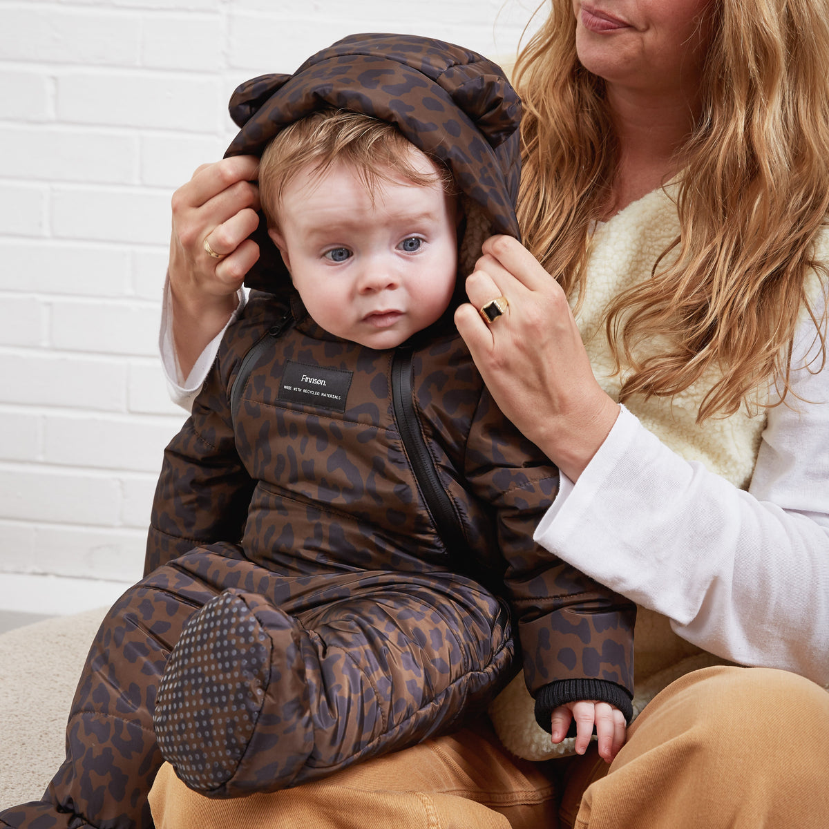 Finnsøn ANDERS Eco Snowsuit - Chocolate Leopard (With Feet)