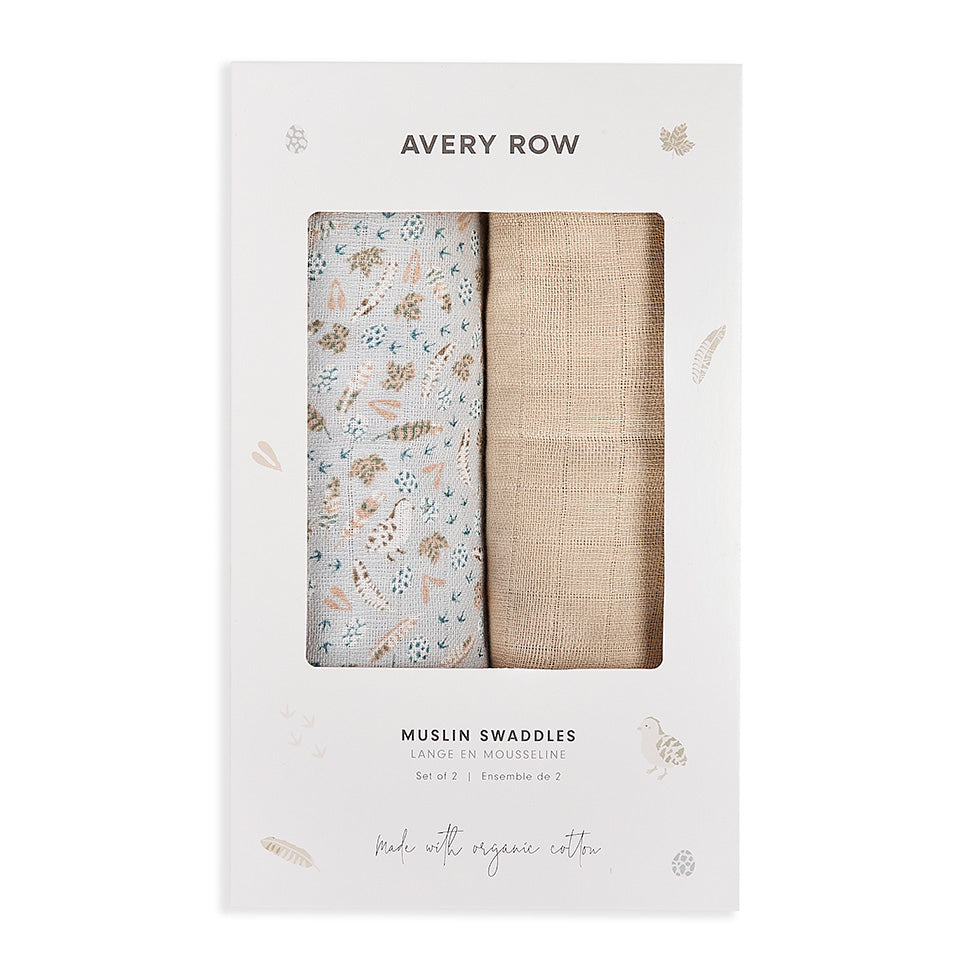 Avery Row Organic Baby Muslin Swaddles - 2 Pk - Nature Trail/Natural