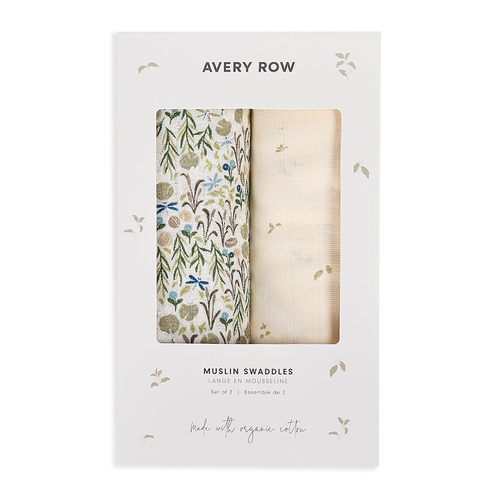 Avery Row Organic Baby Muslin Swaddles - 2 Pk - Riverbank/Nettle Scatter