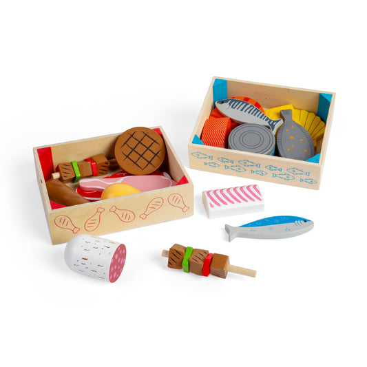 Bigjigs Wooden Meat & Fish Crate Playset