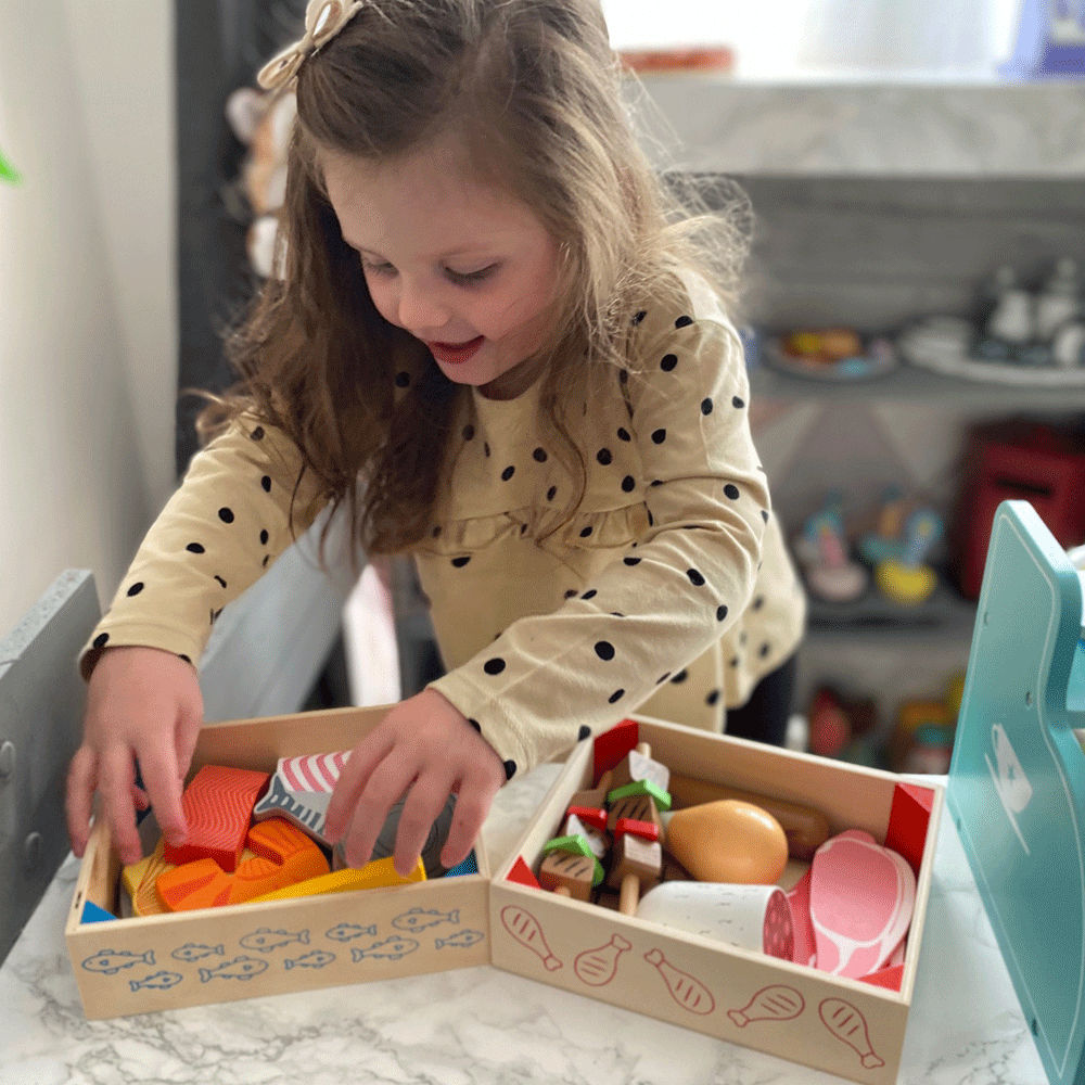 Bigjigs Wooden Meat & Fish Crate Playset