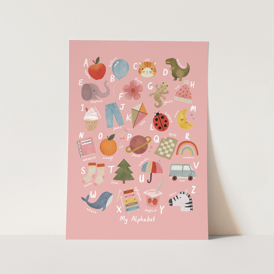 Kid of the Village My Alphabet Art Print - Pink