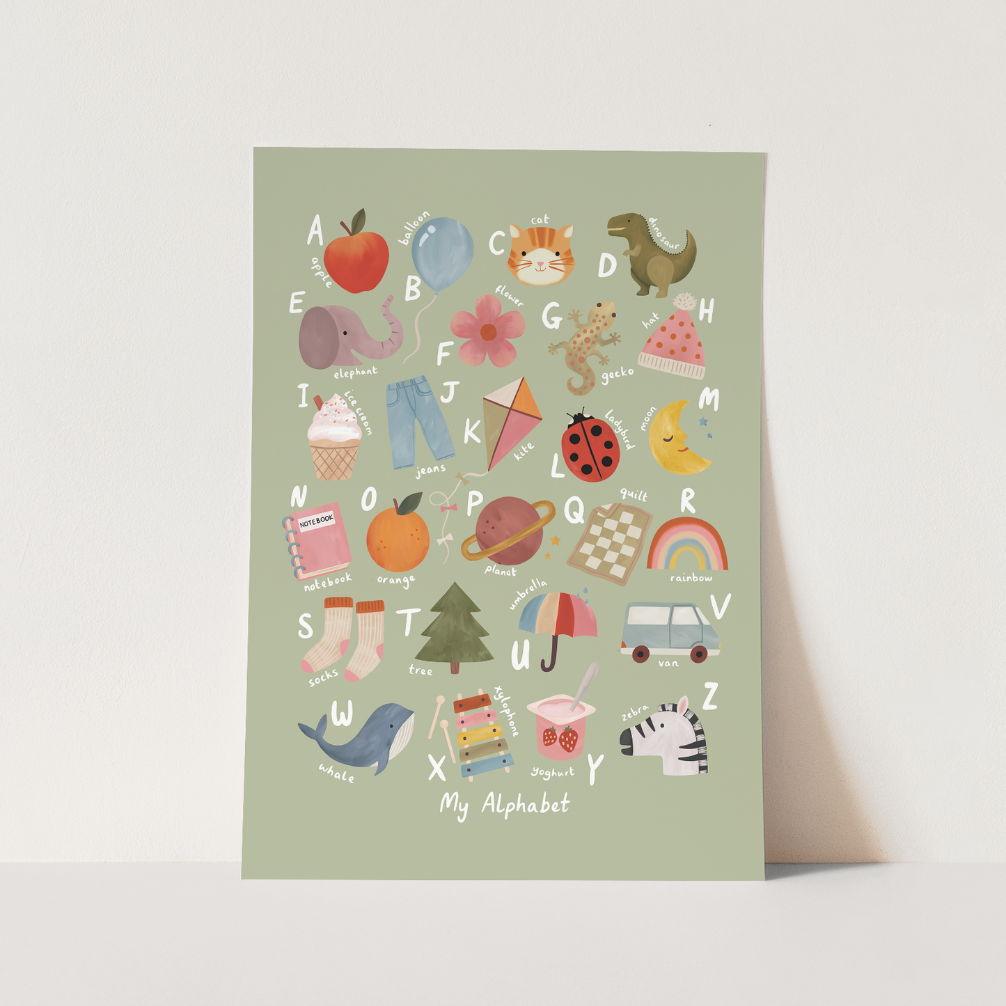 Kid of the Village My Alphabet Art Print - Sage