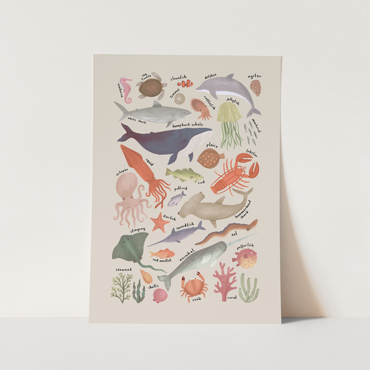 Kid of the Village Ocean Life Chart Art Print - Stone