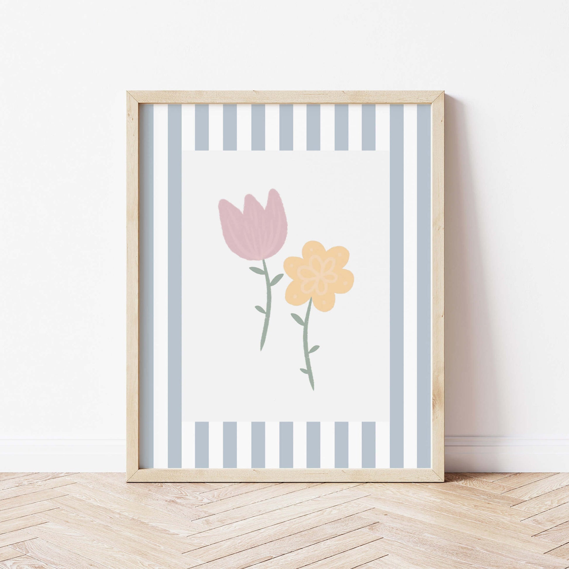 The Little Jones Flowers Print - Pale Blue Stripes