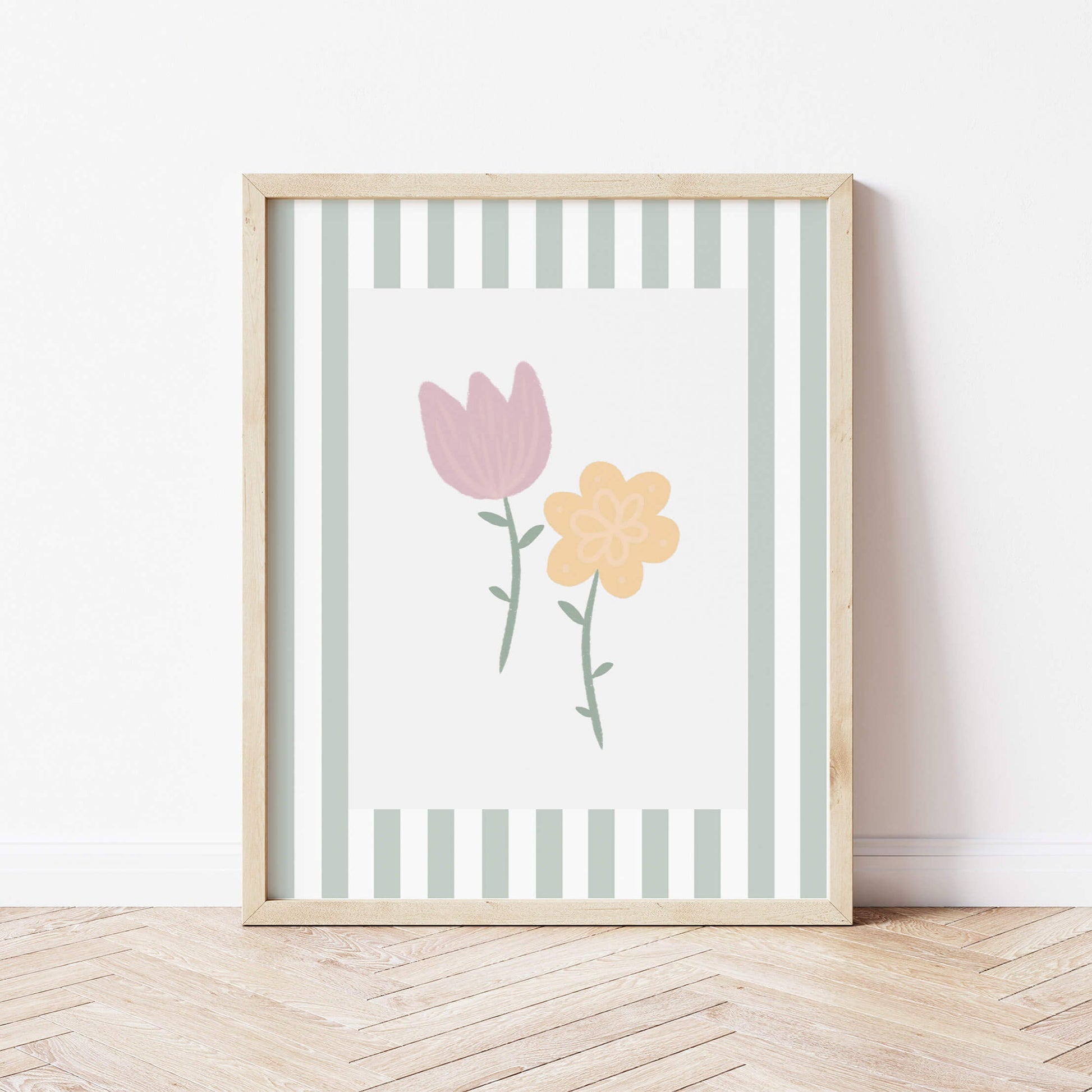 The Little Jones Flowers Print - Green Stripes