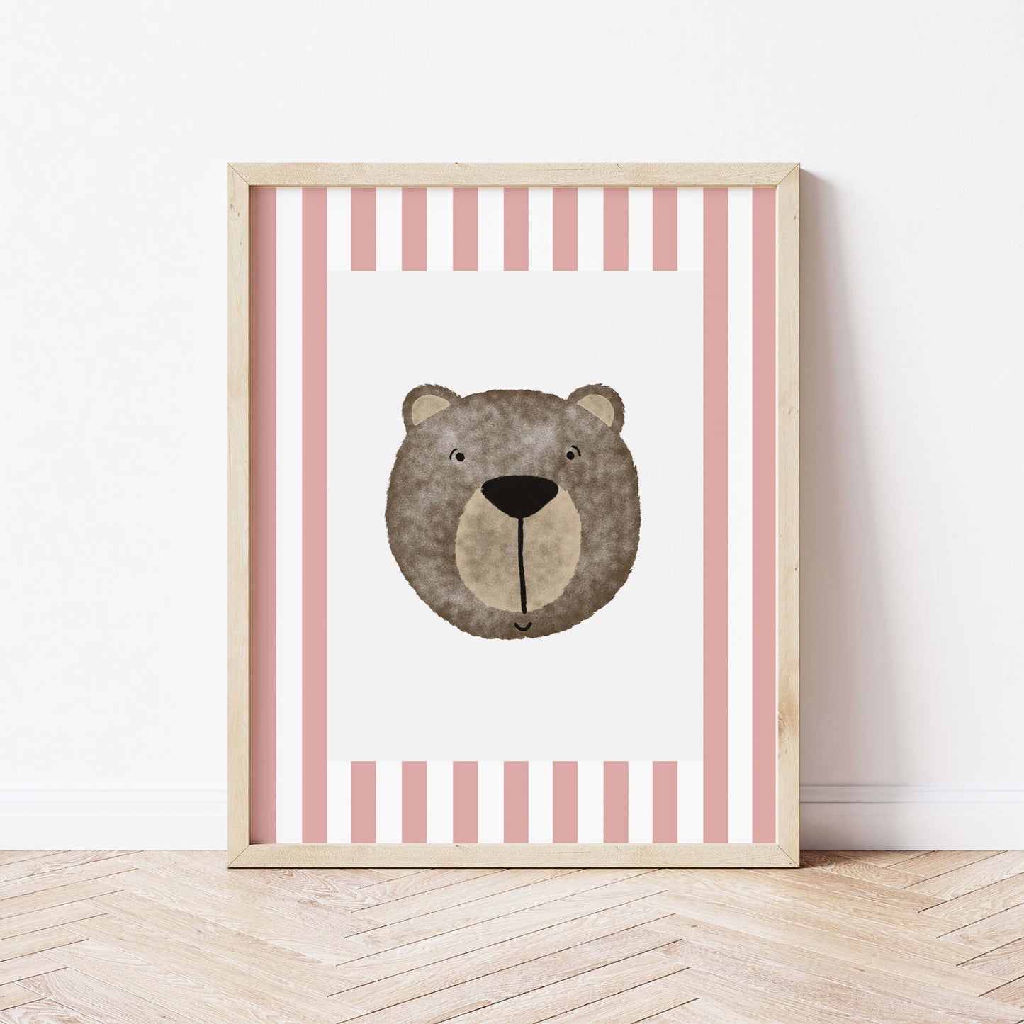 The Little Jones Bear Print - Pale Red Stripes