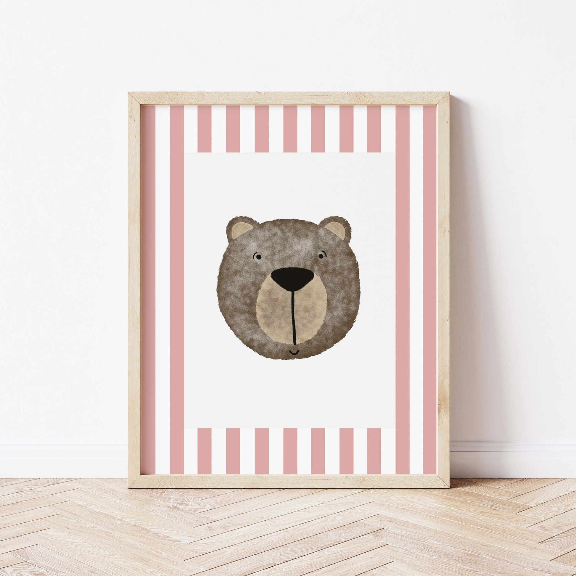 The Little Jones Bear Print - Pale Red Stripes