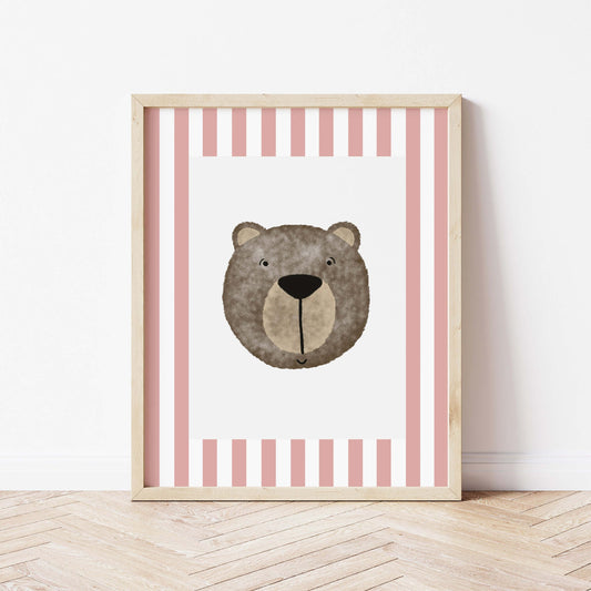 The Little Jones Bear Print - Pale Red Stripes