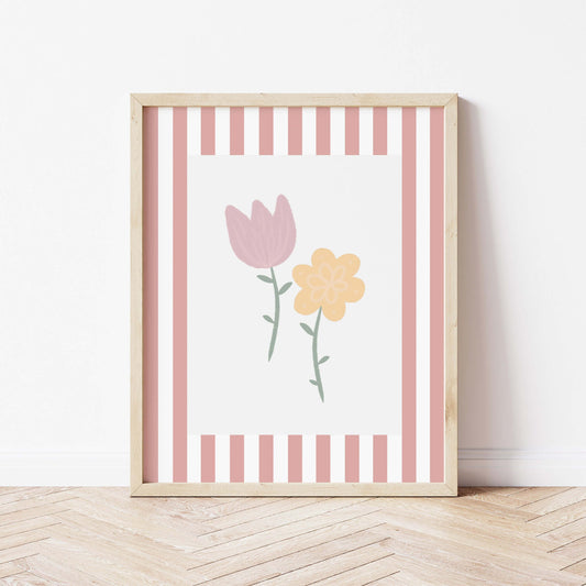 The Little Jones Flowers Print - Pale Red Stripes