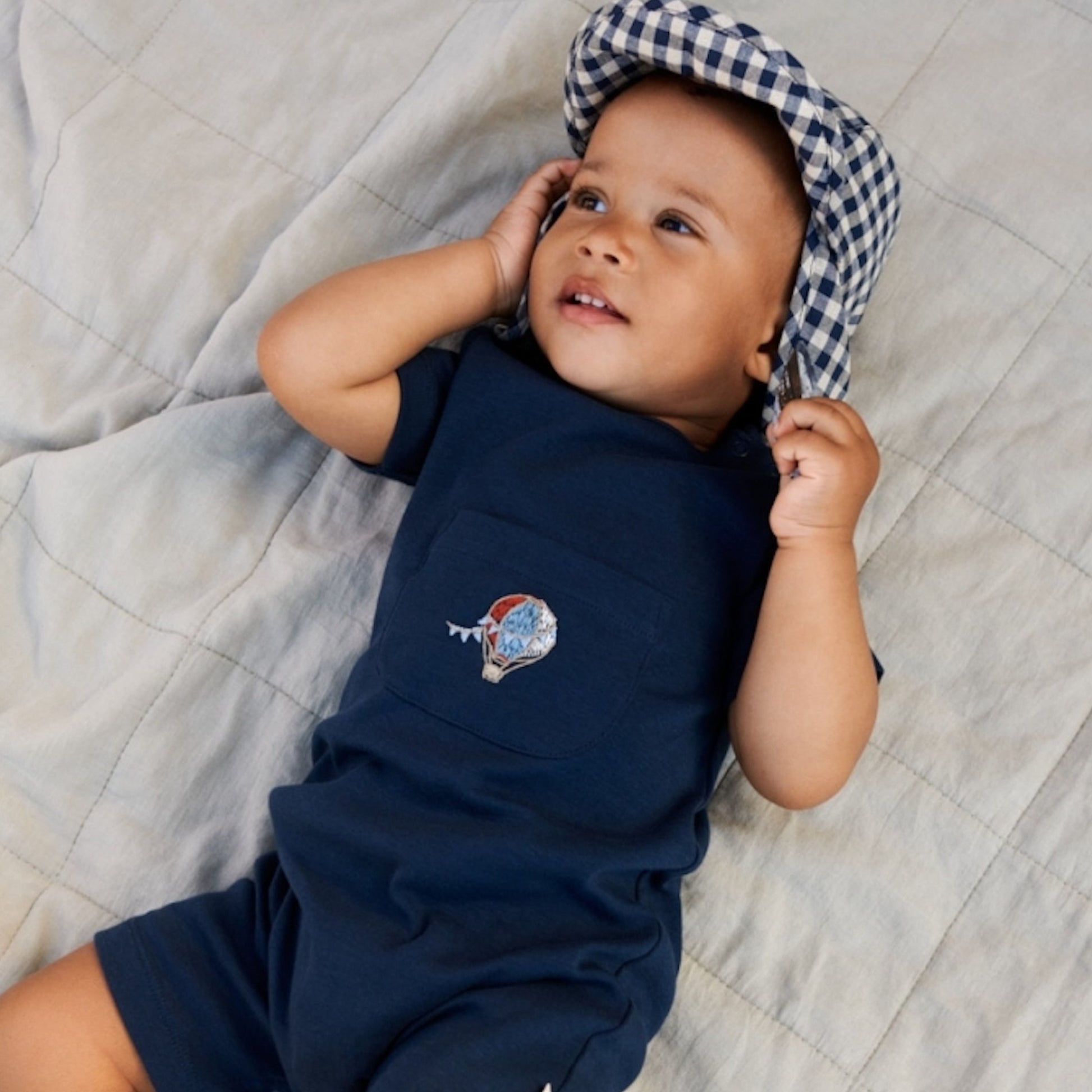 Wheat 'Asmus' S/S Baby Playsuit - Blue Waves