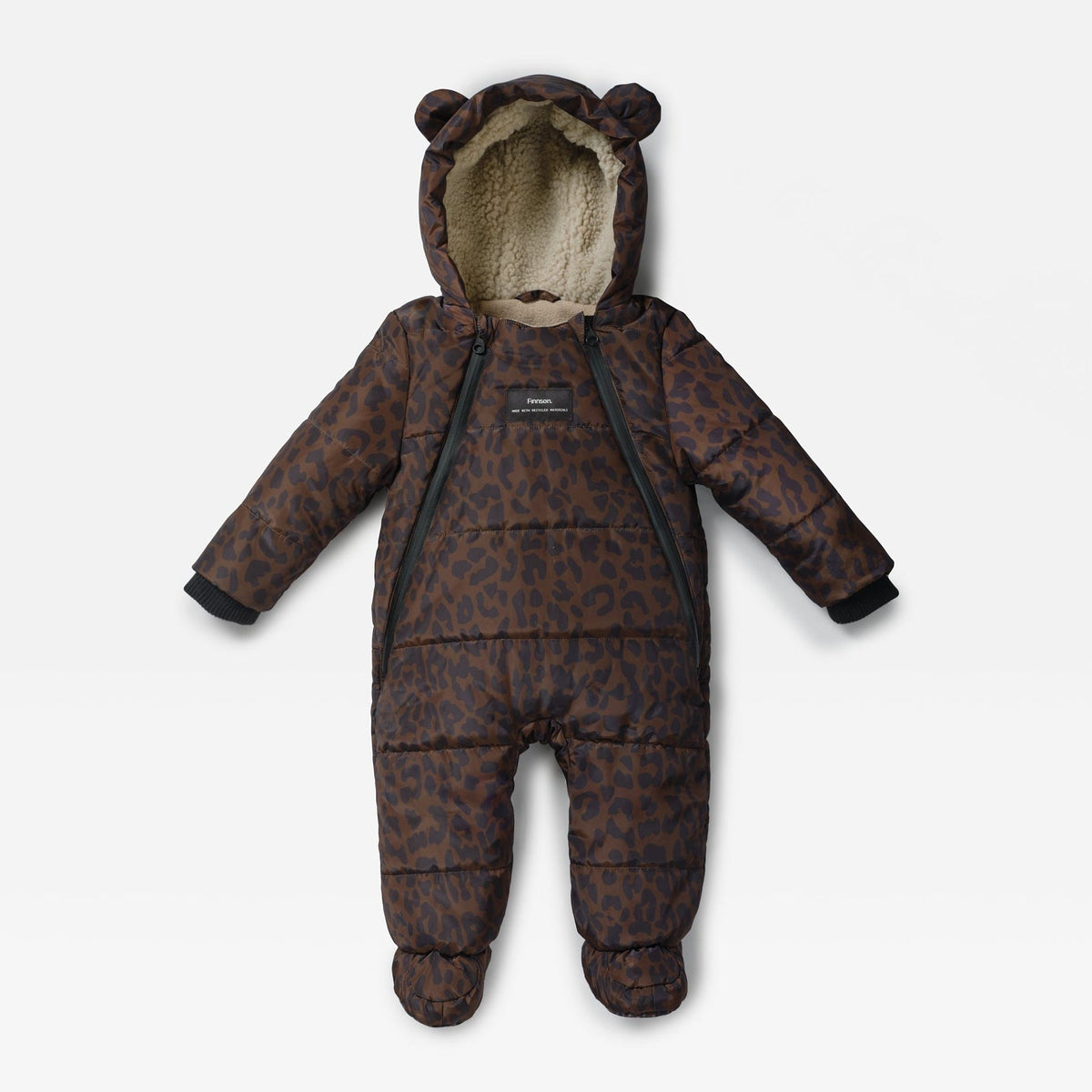 Finnsøn ANDERS Eco Snowsuit - Chocolate Leopard (With Feet)