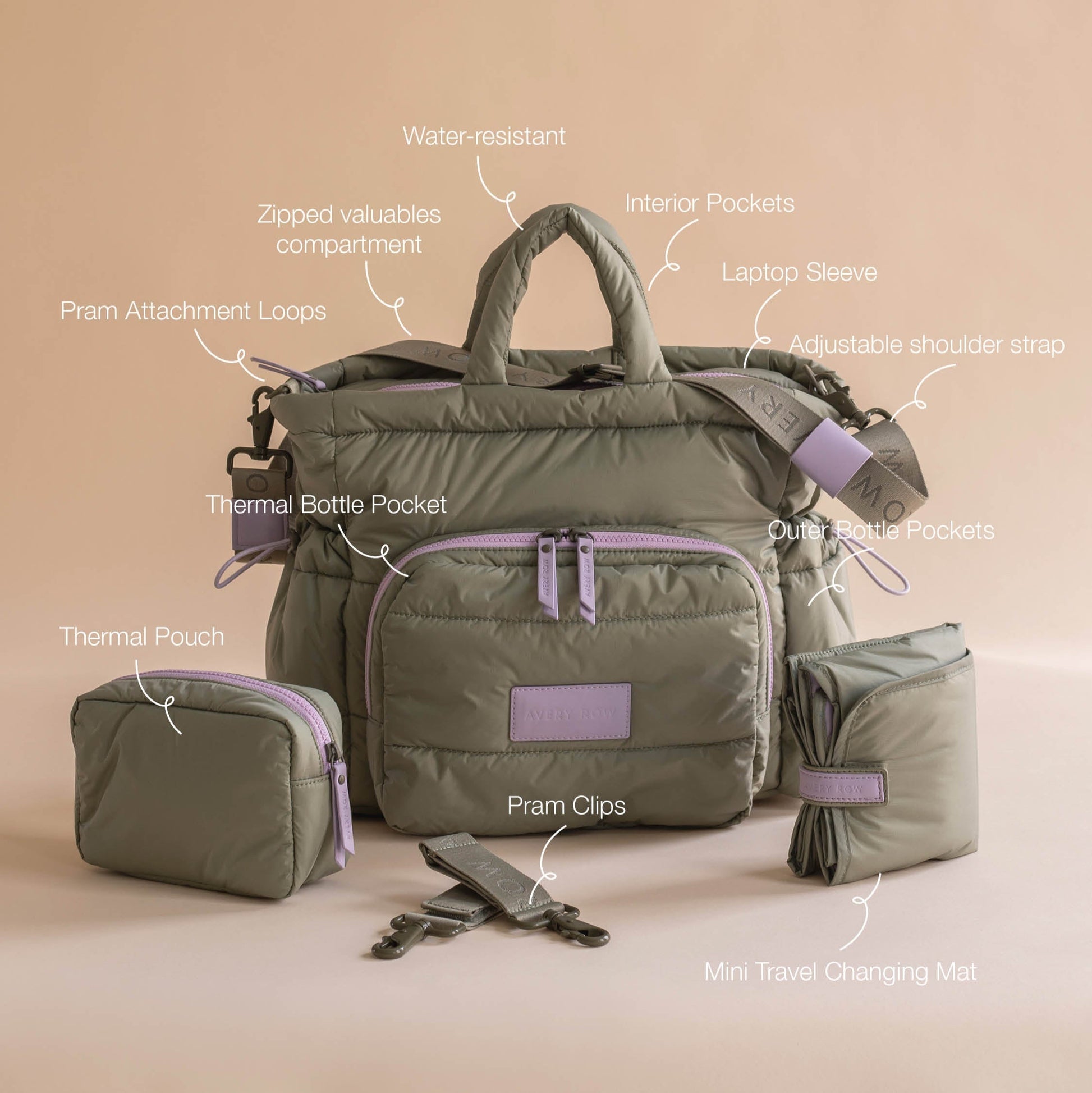 Avery Row Baby Changing Tote Bag - Olive