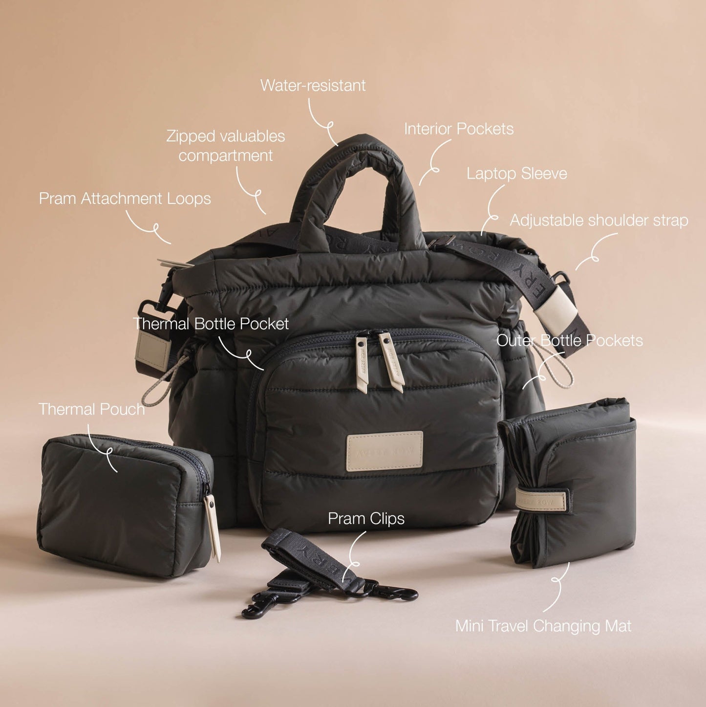 Avery Row Baby Changing Tote Bag - Soft Black