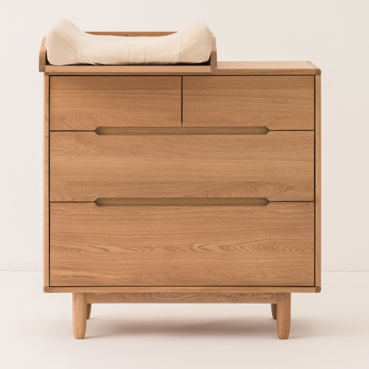 Wooden dresser with two drawers on a white background