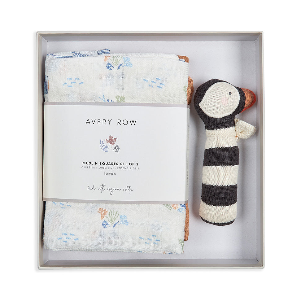 Avery Row Rattle & Care New Baby Gift Set - Coastline