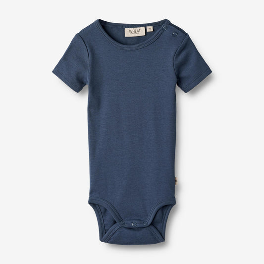 Wheat 'Timo' S/S Rib Baby Body - Blue Waves