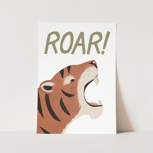 Kid of the Village Roar Tiger Art Print - White