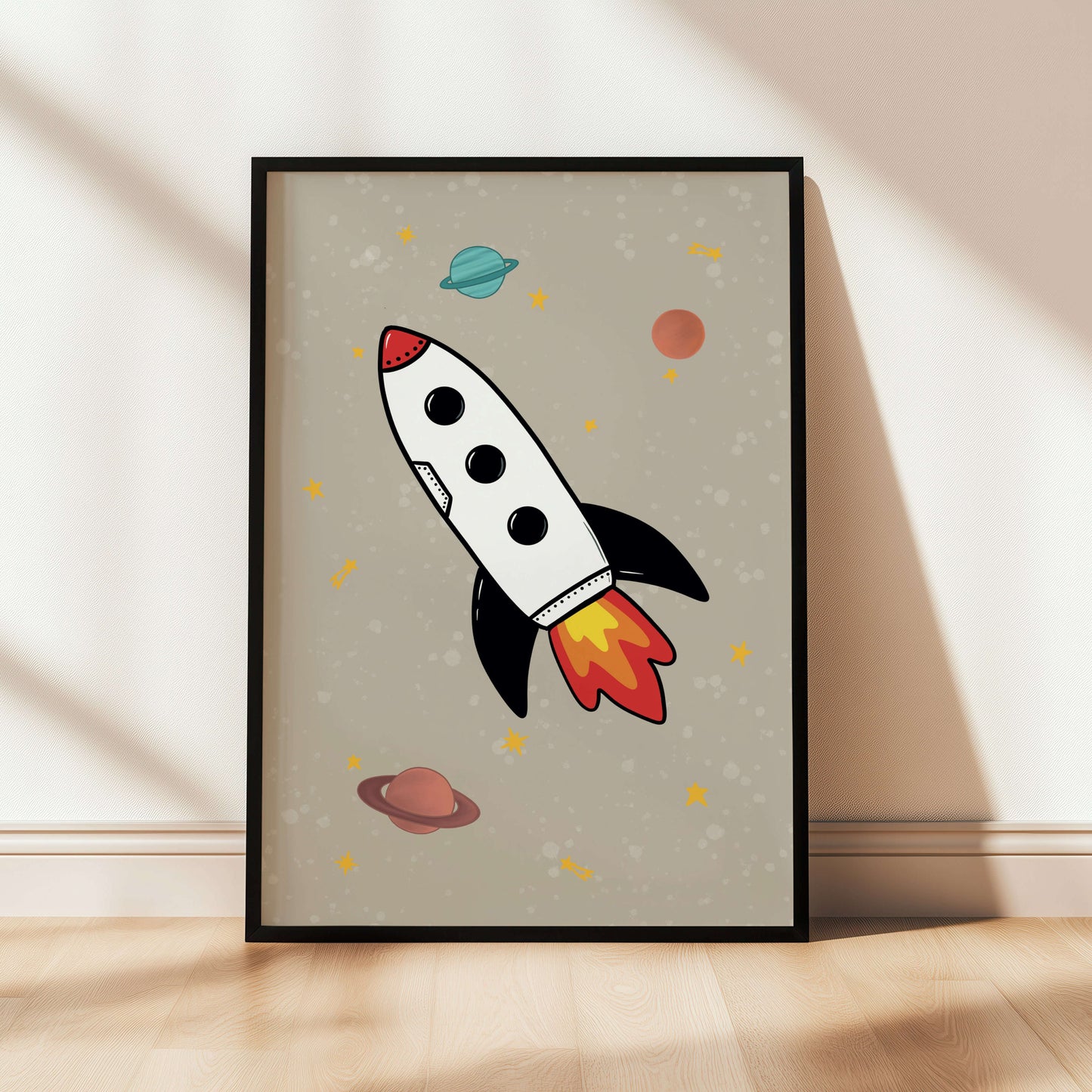 The Little Jones Space Rocket Print - Natural