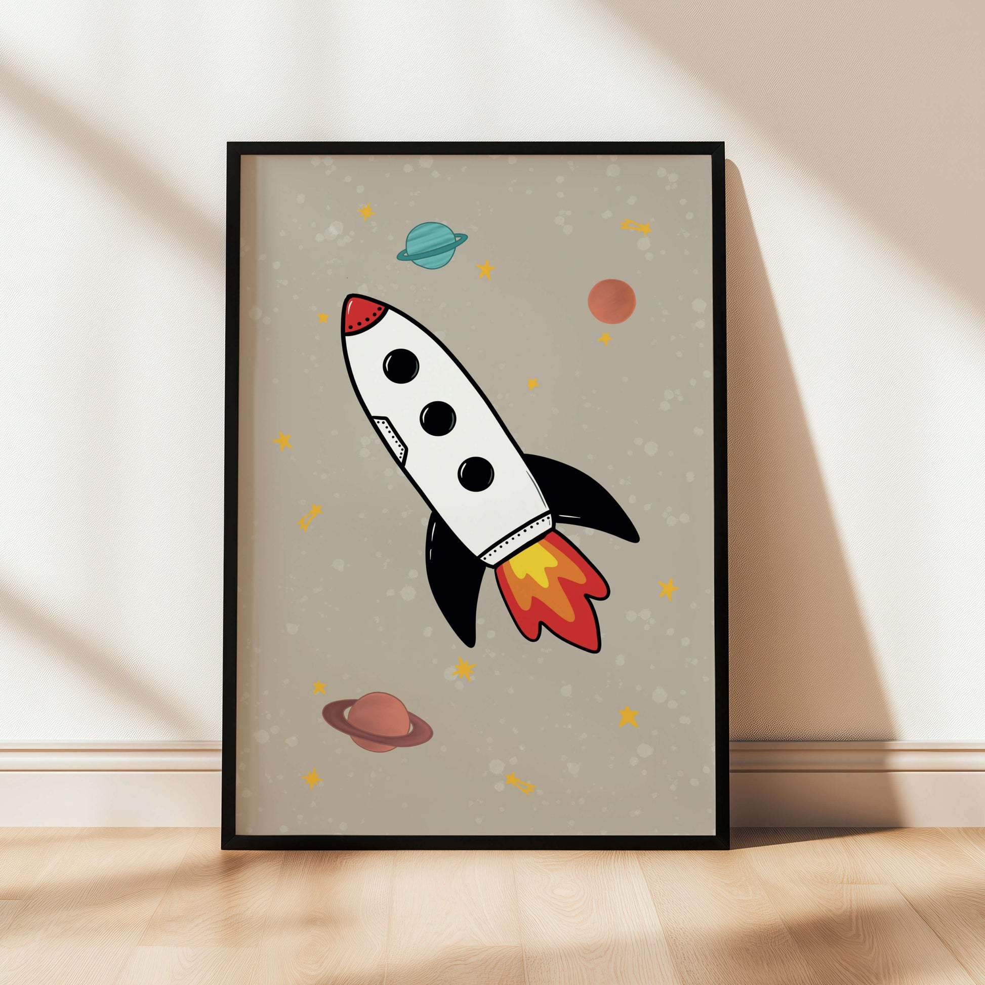 The Little Jones Space Rocket Print - Natural