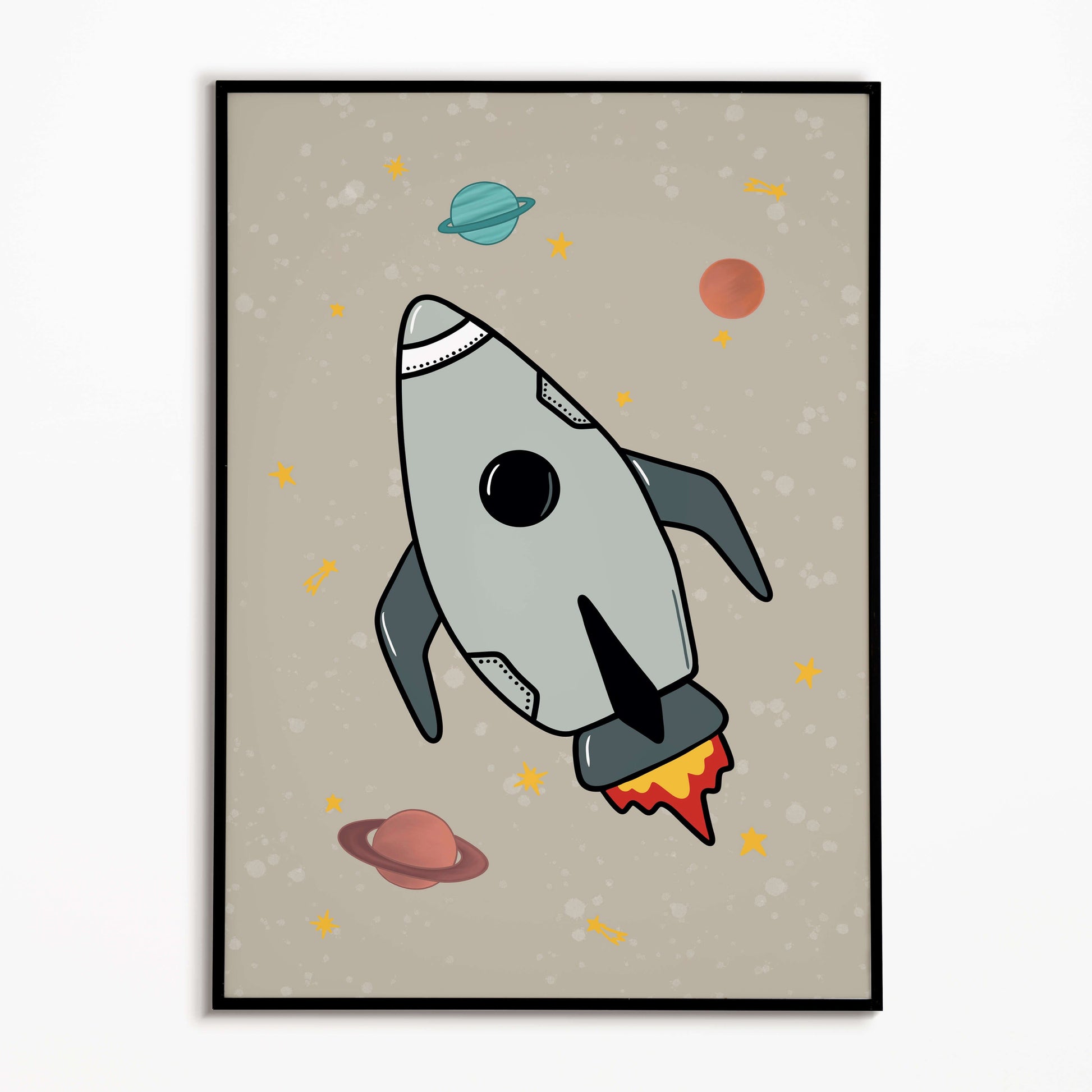 The Little Jones Space Rocket Print - Natural