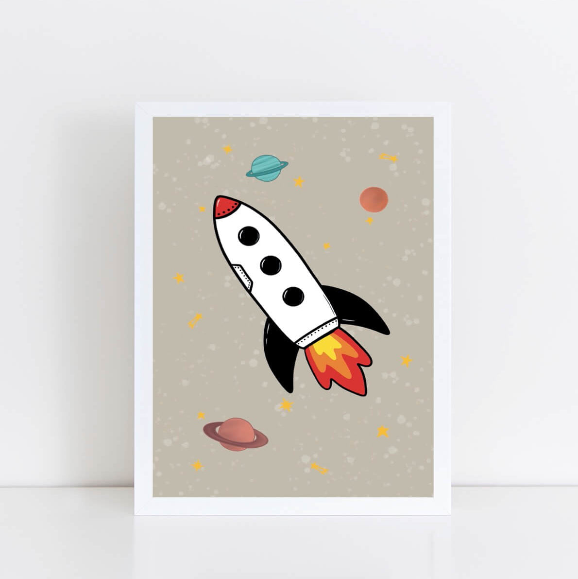 The Little Jones Space Rocket Print - Natural