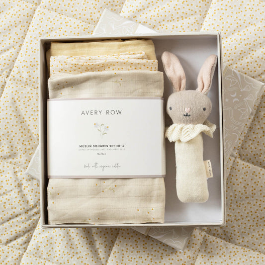 Avery Row Rattle & Care New Baby Gift Set - Chamomile
