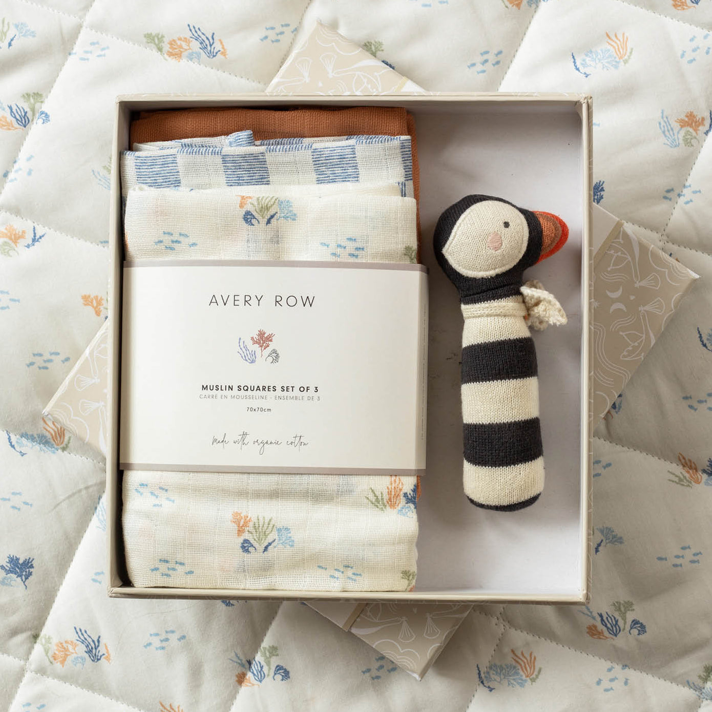 Avery Row Rattle & Care New Baby Gift Set - Coastline