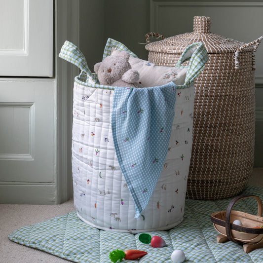 Avery Row Large Quilted Storage Basket - Greenhouse Gingham/Little Farm