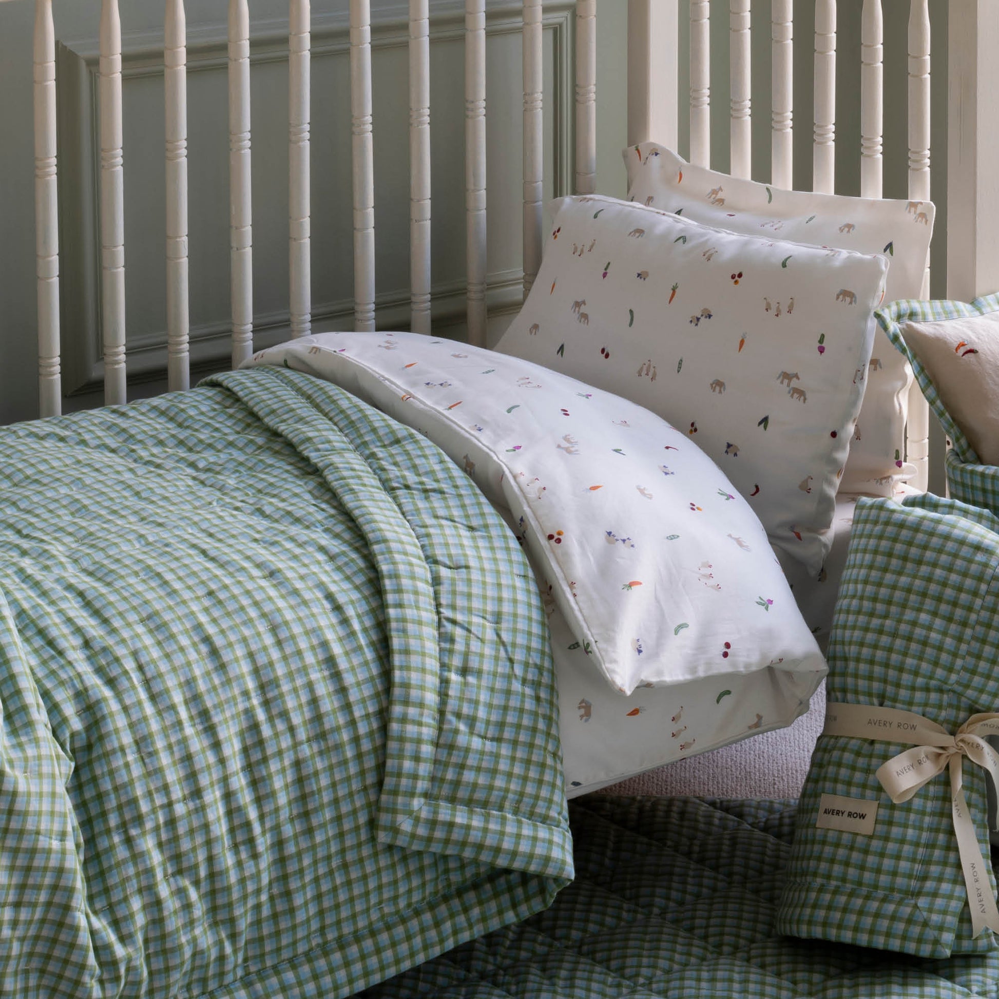 Avery Row Quilted Cotbed Bedspread  - Greenhouse Gingham