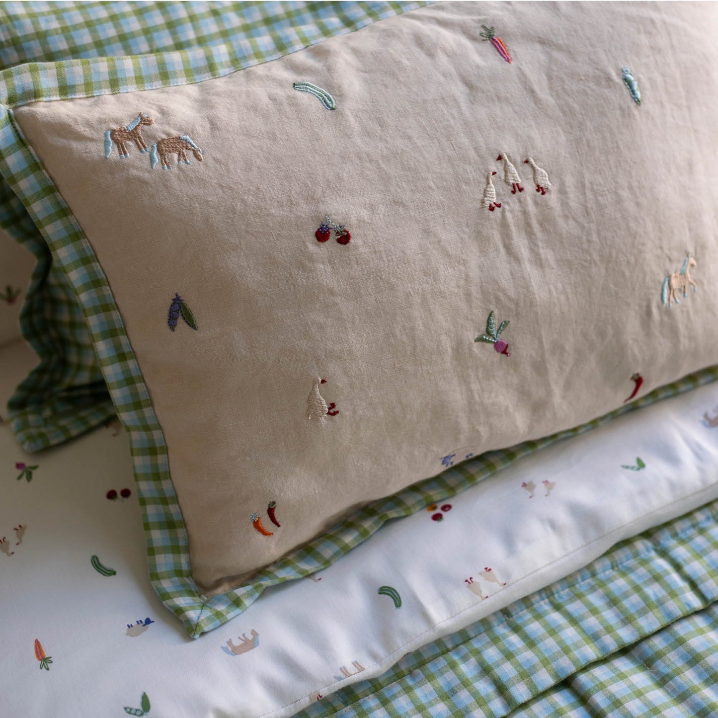 Avery Row Embroidered Linen Scatter Cushion - Little Farm