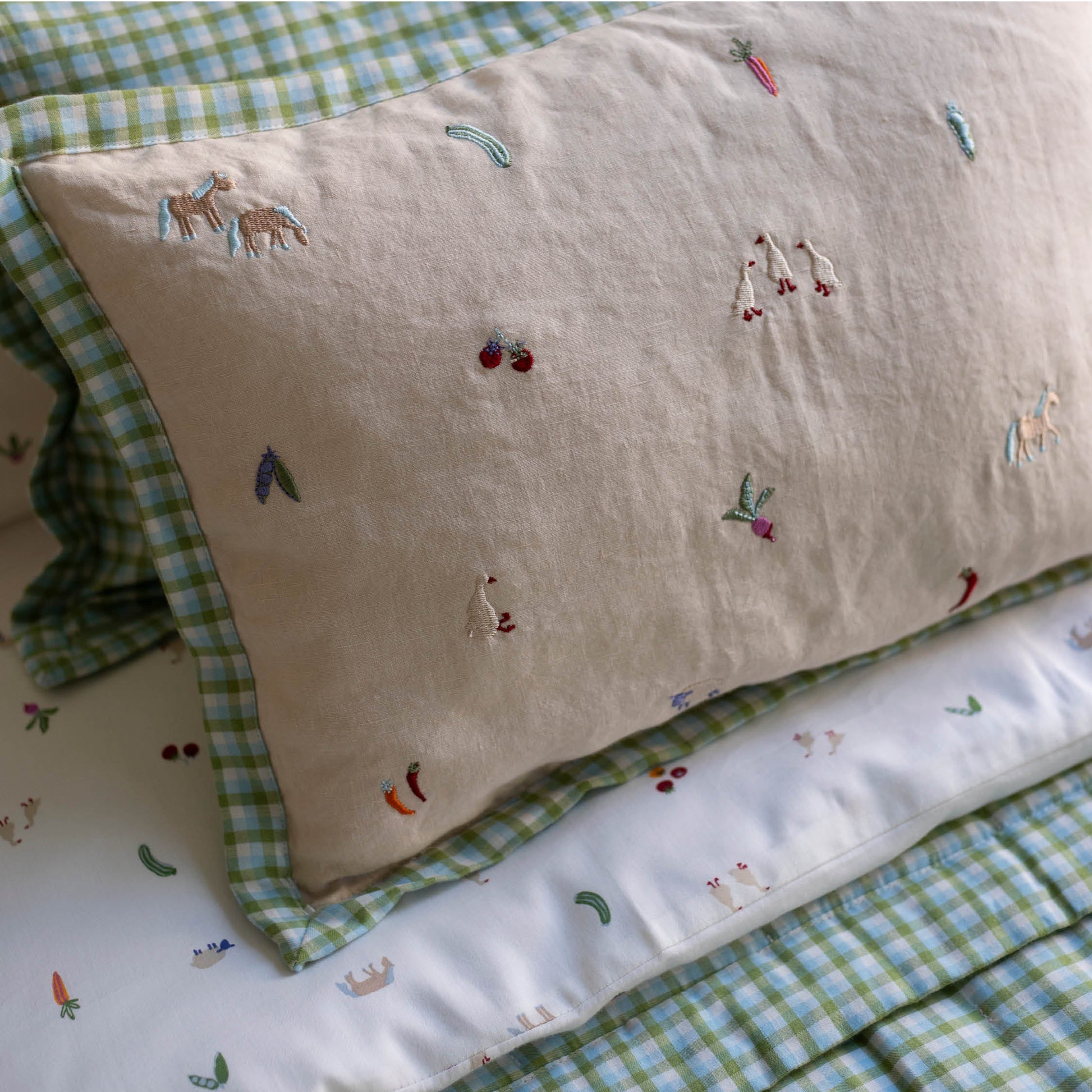 Avery Row Embroidered Linen Scatter Cushion - Little Farm