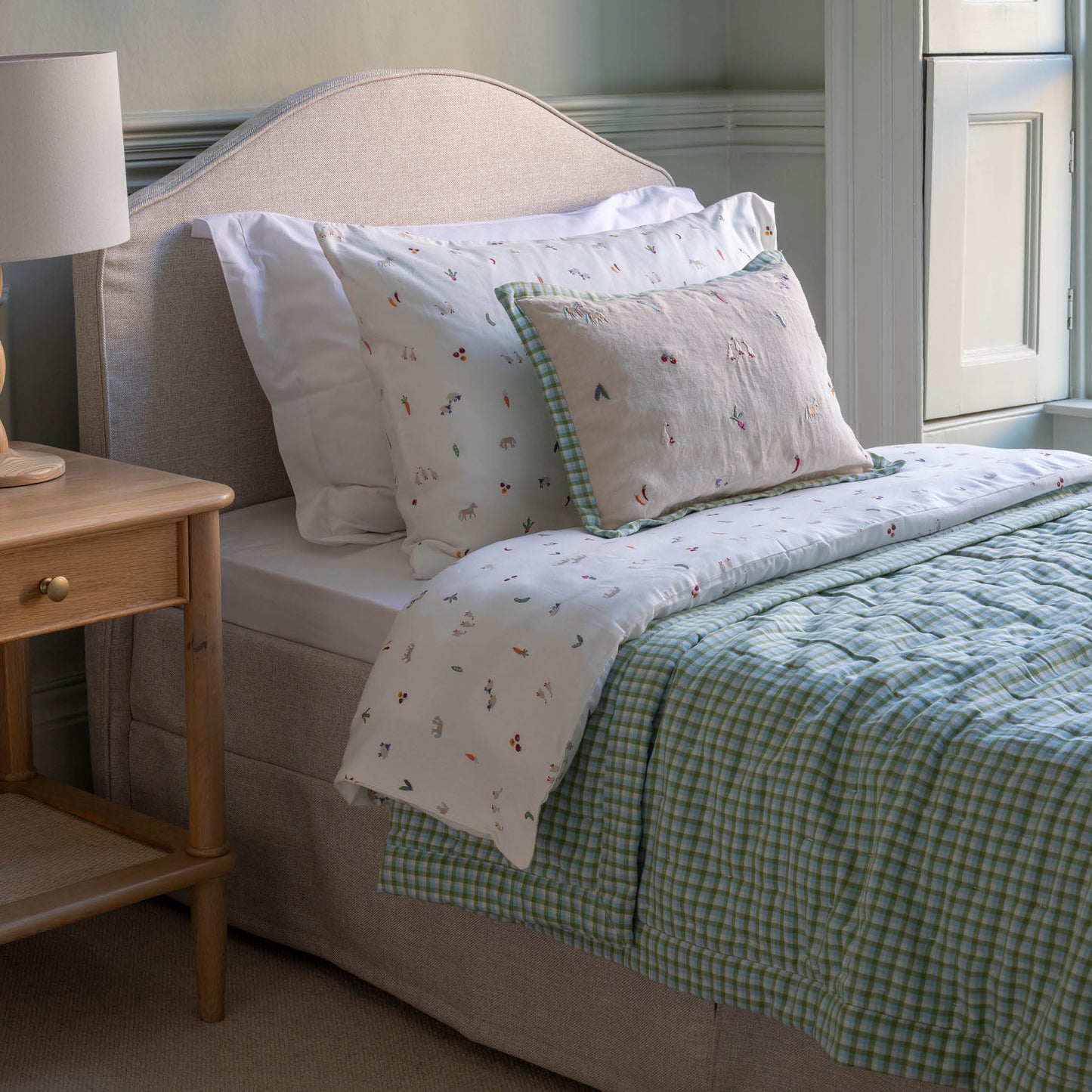 Avery Row Embroidered Linen Scatter Cushion - Little Farm