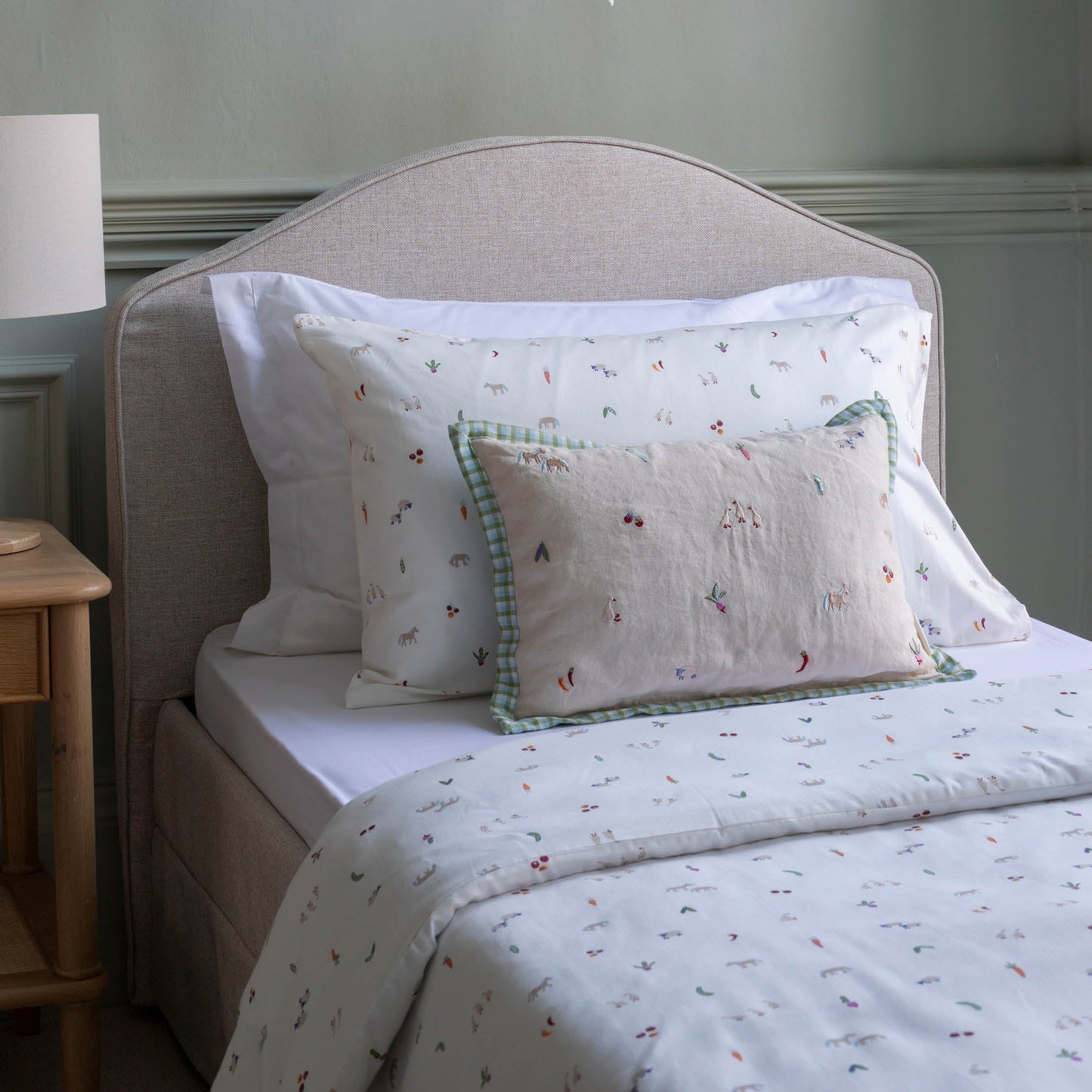 Avery Row Embroidered Linen Scatter Cushion - Little Farm