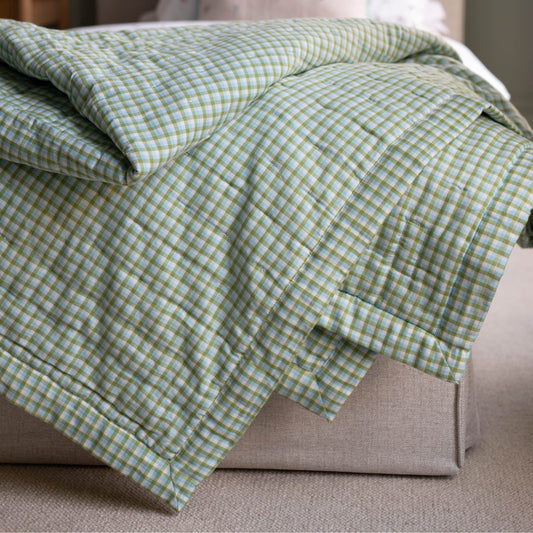 Avery Row Organic Quilted Single Bedspread - Greenhouse Gingham