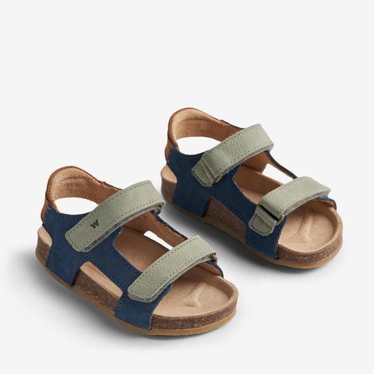 Wheat Children's Open-Toe Cork Sandals - Blue