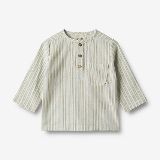 Wheat 'Bjork' L/S Baby Shirt - Aqua Stripe
