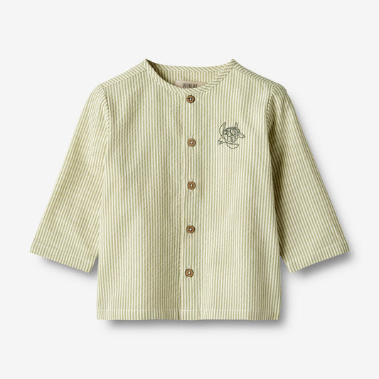 Wheat 'Shelby' Embroidered Baby Shirt - Green Stripe