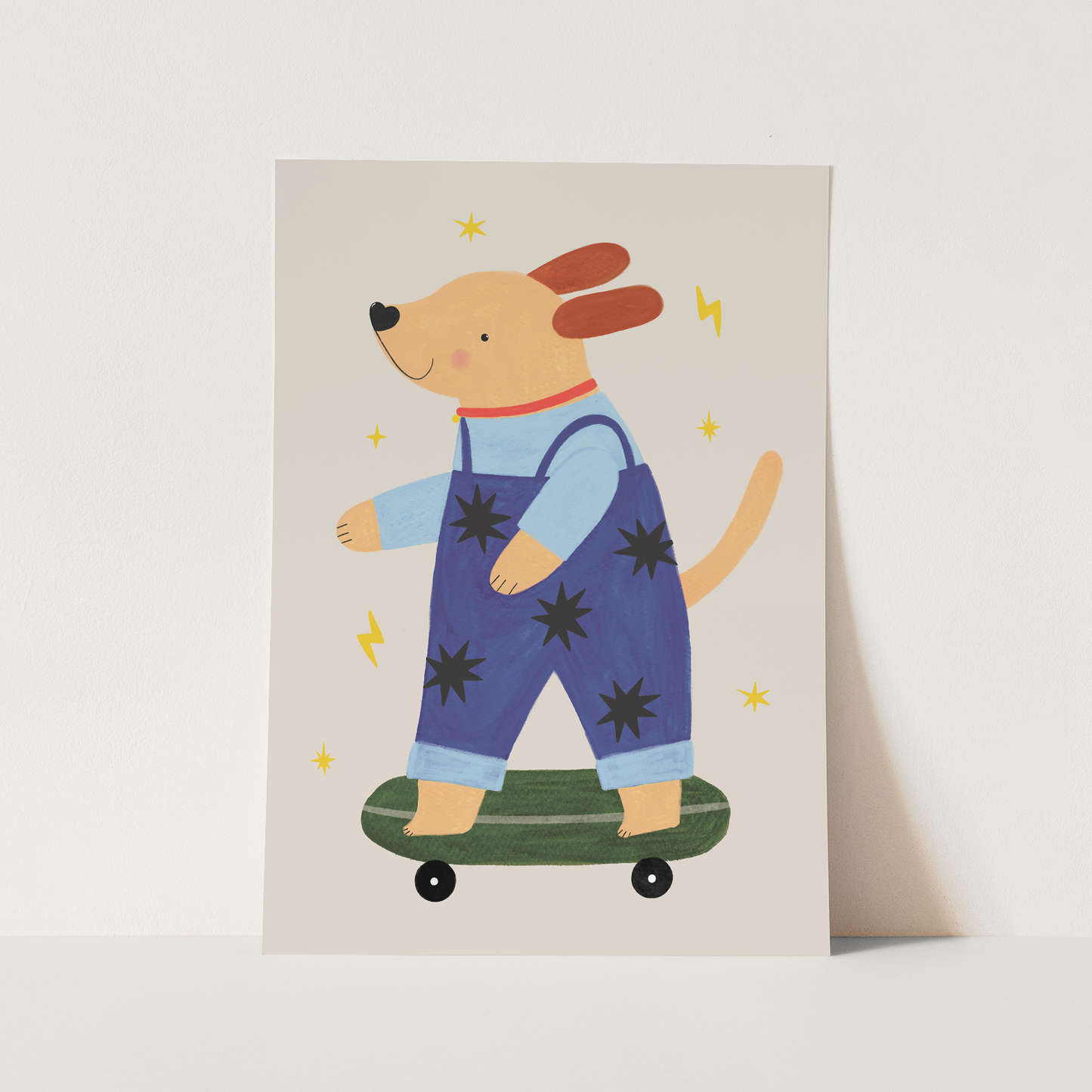 Kid of the Village Skater Pup Art Print - Blue