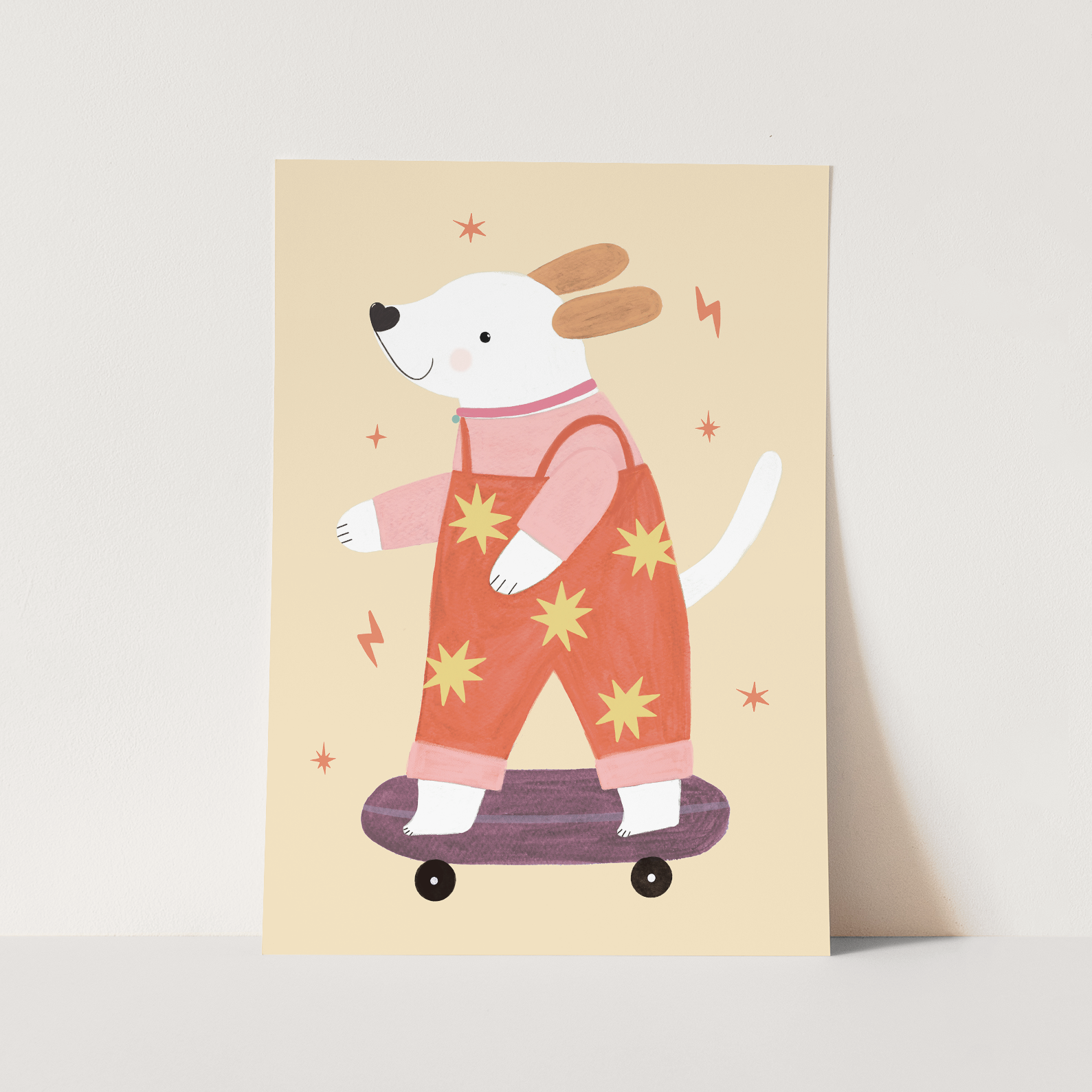 Kid of the Village Skater Pup Art Print - Red