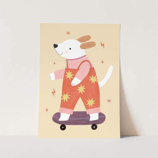 Kid of the Village Skater Pup Art Print - Red