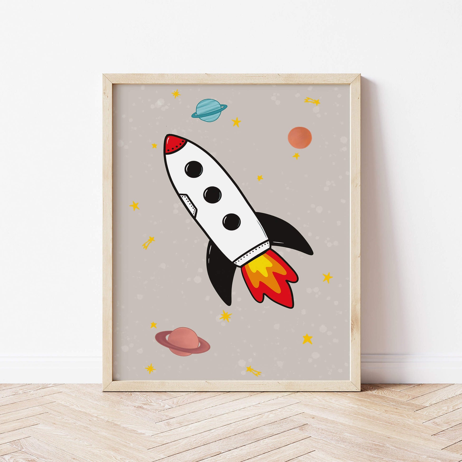 The Little Jones Space Rocket Print - Natural
