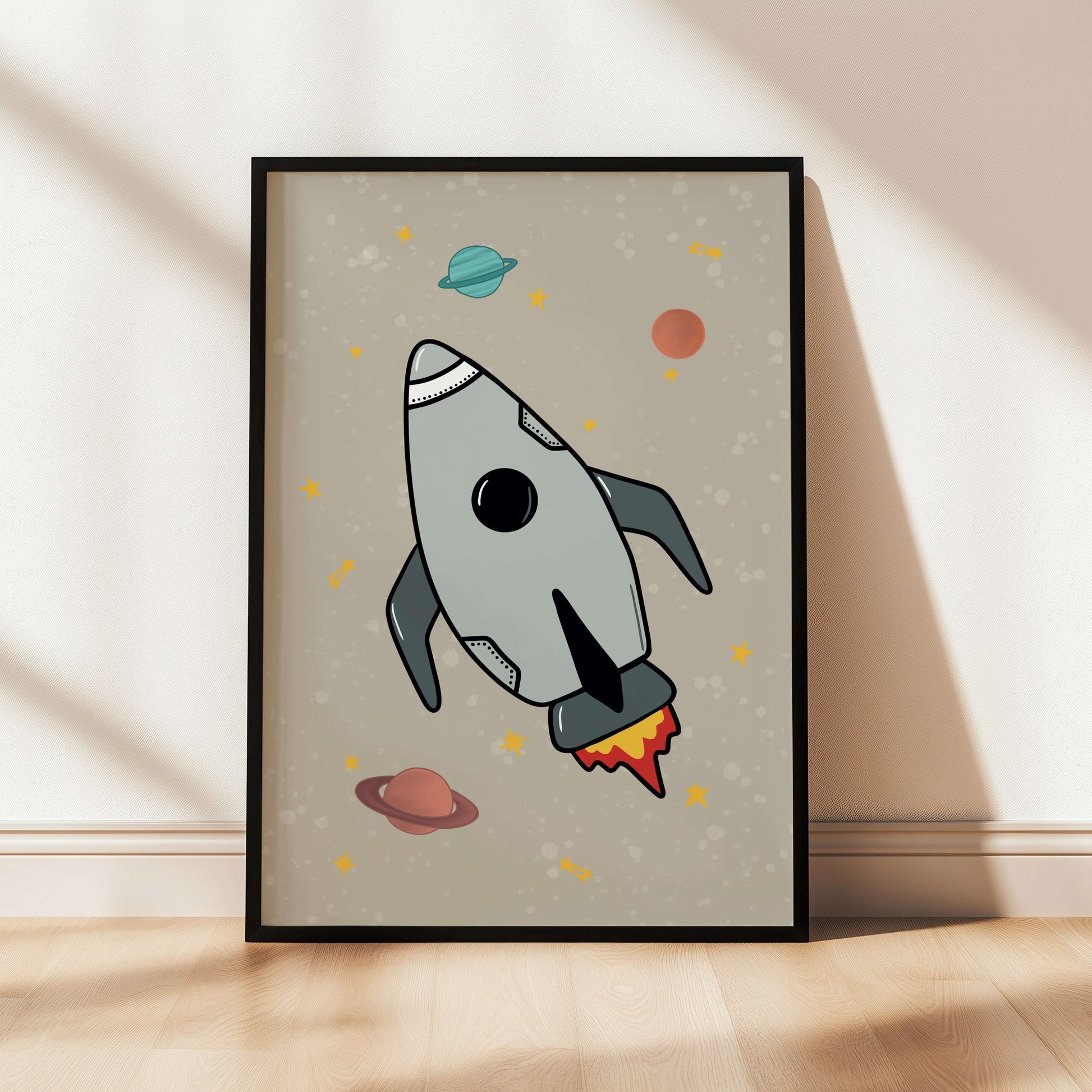 The Little Jones Space Rocket Print - Natural