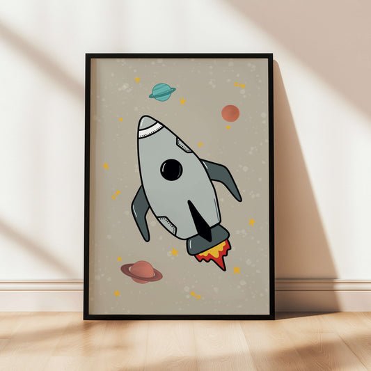 The Little Jones Space Rocket Print - Natural