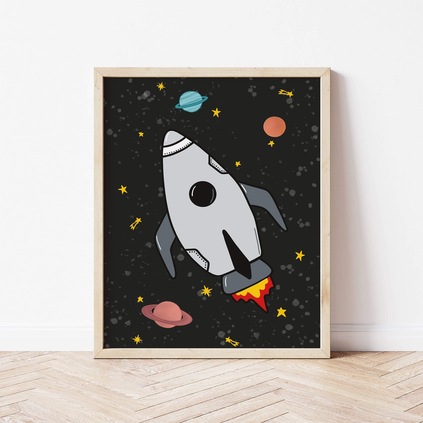 The Little Jones Space Rocket Print - Black