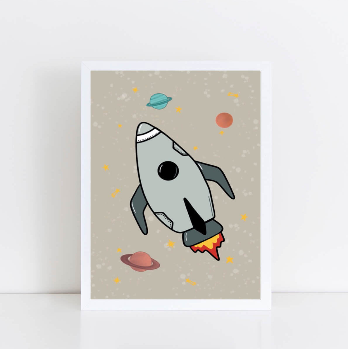 The Little Jones Space Rocket Print - Natural