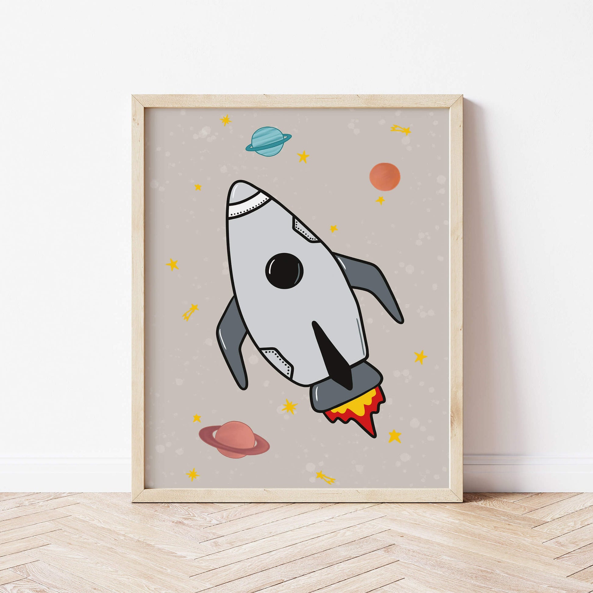 The Little Jones Space Rocket Print - Natural