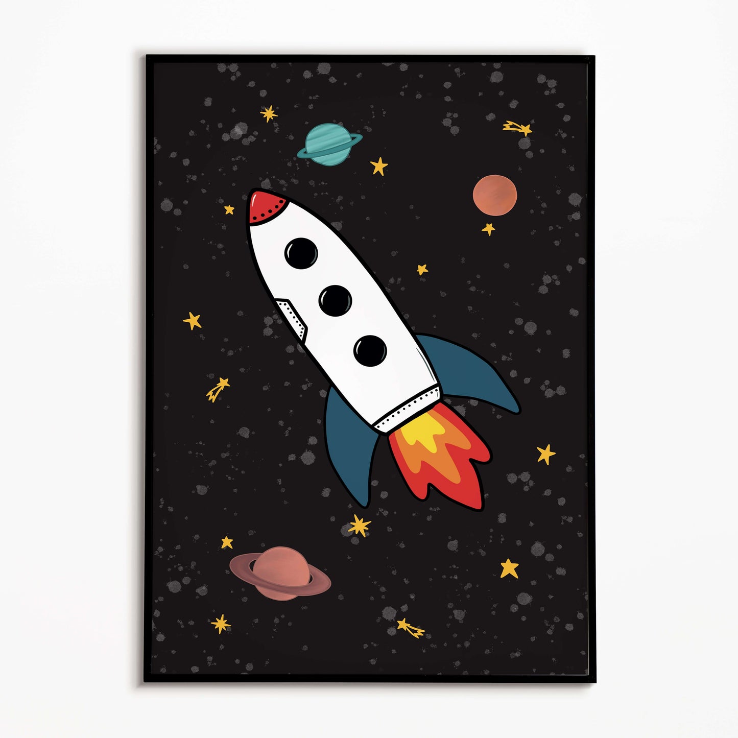 The Little Jones Space Rocket Print - Black